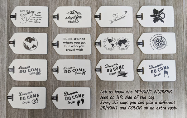 Imprint Options 177-191 for Personalized Luggage Tags