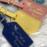 And So the Adventure Begins Luggage Tags Blue, Yellow, Salmon, and Teal